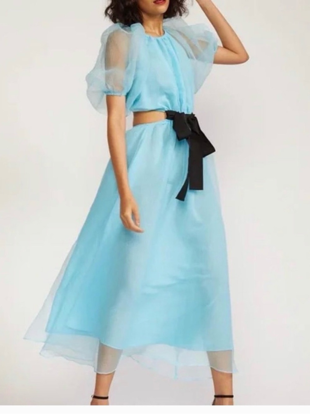 Cynthia Rowley Light Blue Organza Dress with Black Tag Detail